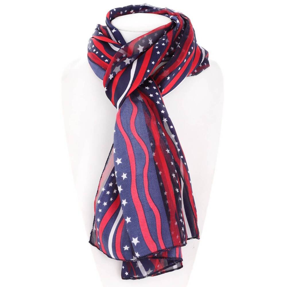 NEW SOPHIA COLLECTION women's stripes and stars sheer satin patriotic scarf in n